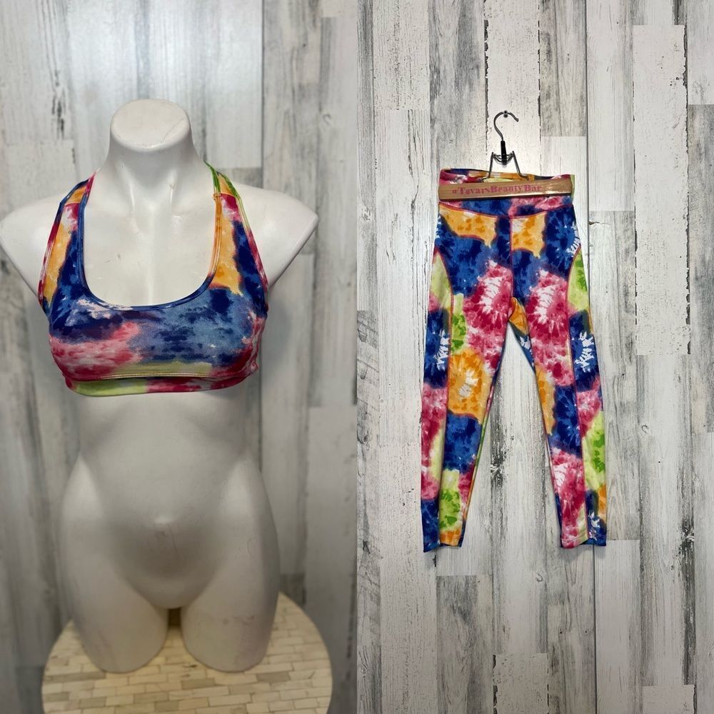 Tie Dye Sports top & High Waisted Leggings Activewear Set Small | Stretch Workou